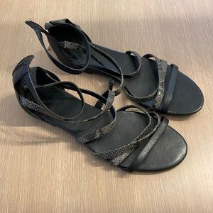 Cole Haan - Barely worn, black leather and snake skin strappy sandals